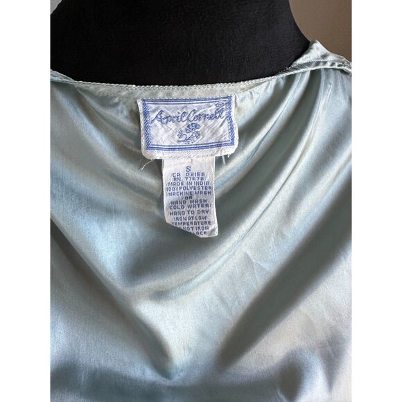 April Cornell Women's Pastel Blue Satin Sleeveless Lace Trim Nightgown Size S - Picture 7 of 7